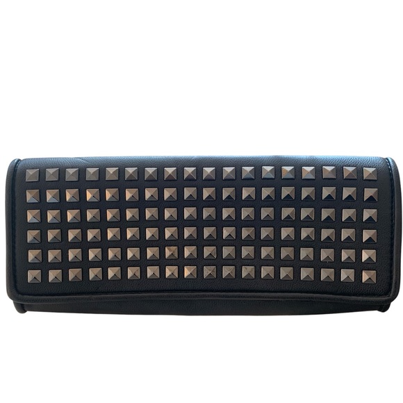 Black Leather Clutch With Silver Pyramid Studs - Picture 1 of 8